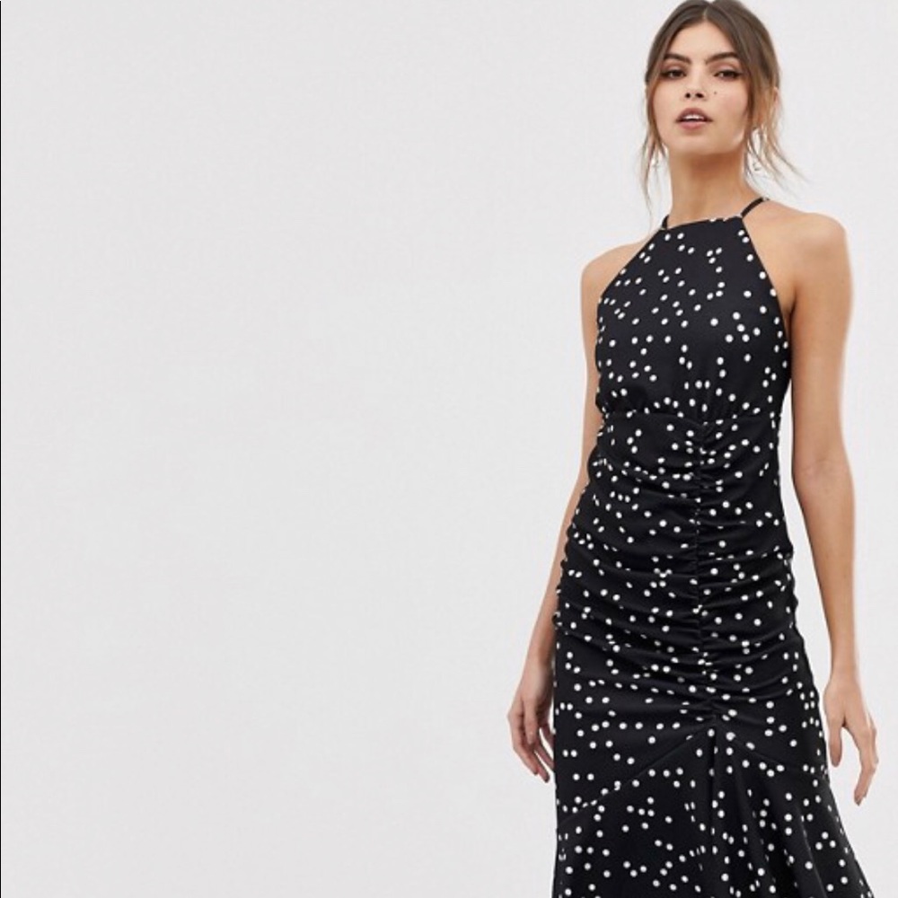 NWT ASOS ruched polka dot midi dress size 4